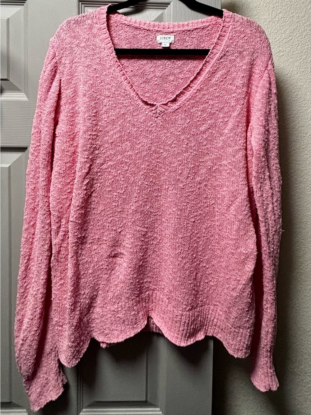 J. CREW Relaxed Soft “Slub” Pink V-Neck Boucle Textured Knit Pink Sweater - Picture 2 of 12